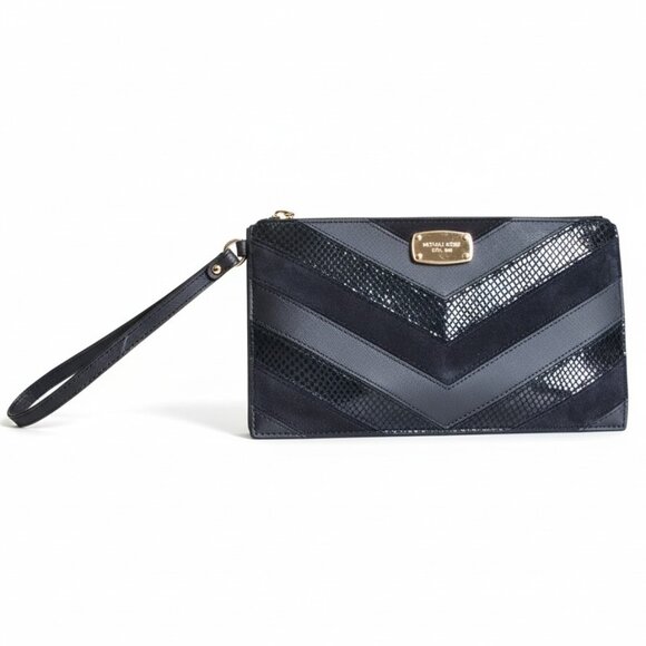 Michael Kors Handbags - MICHAEL KORS JET SET Clutch Chevron Leather Suede Mixed Media‎ Black NWOT $148